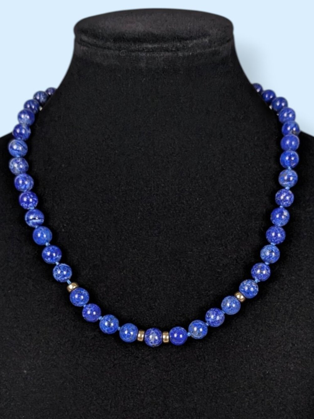 Vintage 8mm Lapiz Lazuli Knotted Beaded Necklace